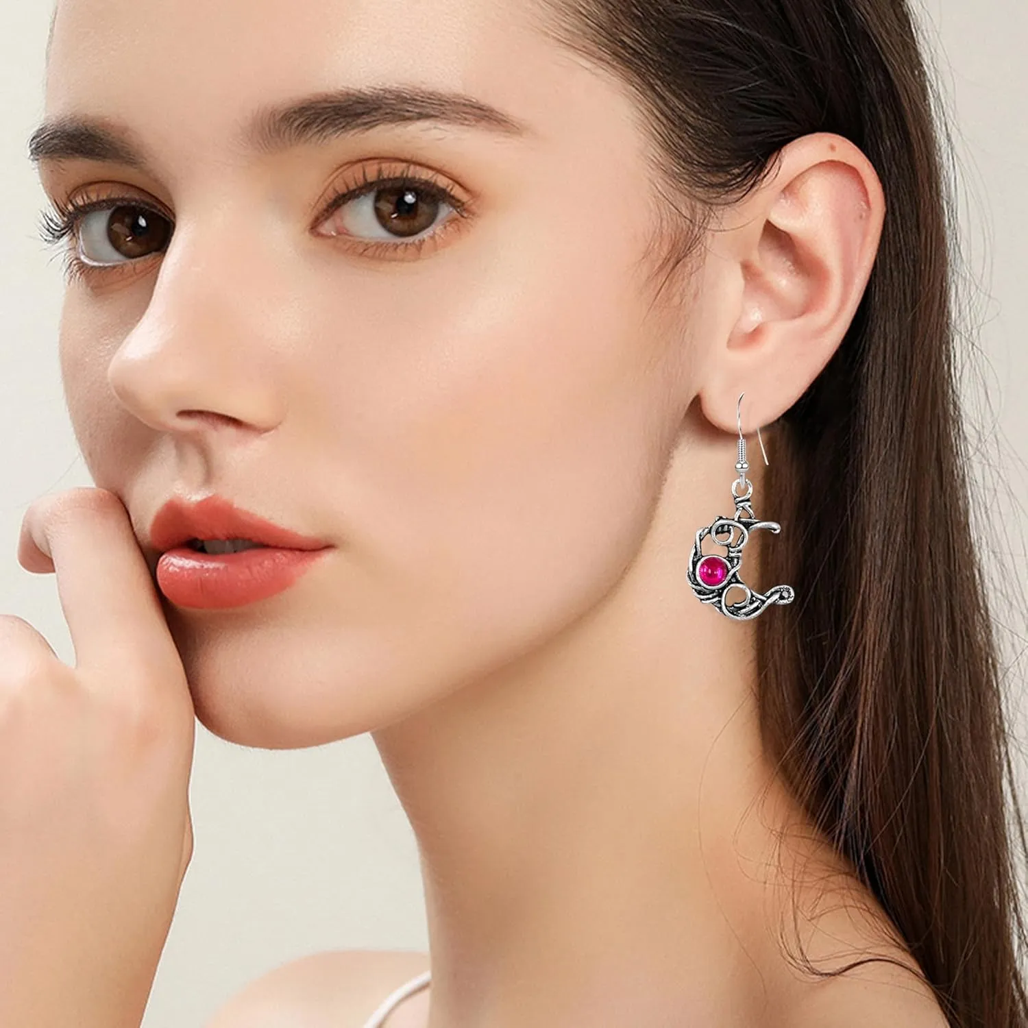 Vintage Boho Opal Sun and Moon Drop Dangle Earrings Moonstone Natural Stone Hook Bohemian for Women Asymmetrical Antiqued Silver Celestial Jewelry