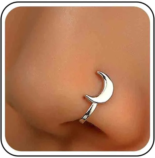 Vintage Crescent Moon Nose Ring Metal Moon Nose Cuff Fine Moon Copper African Nose Ring Fake Non Pierced Nose Ring Jewelry for Women