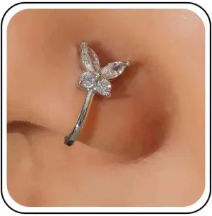 Vintage Crystal Butterfly Nose Ring Rhinestone Nose Cuff Cz Butterfly Copper African Nose Ring Fake Non Pierced Nose Ring Jewelry for Women