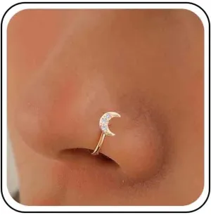 Vintage Crystal Crescent Moon Nose Ring Rhinestone Nose Cuff Cz Moon Copper African Nose Ring Fake Non Pierced Nose Ring Jewelry for Women