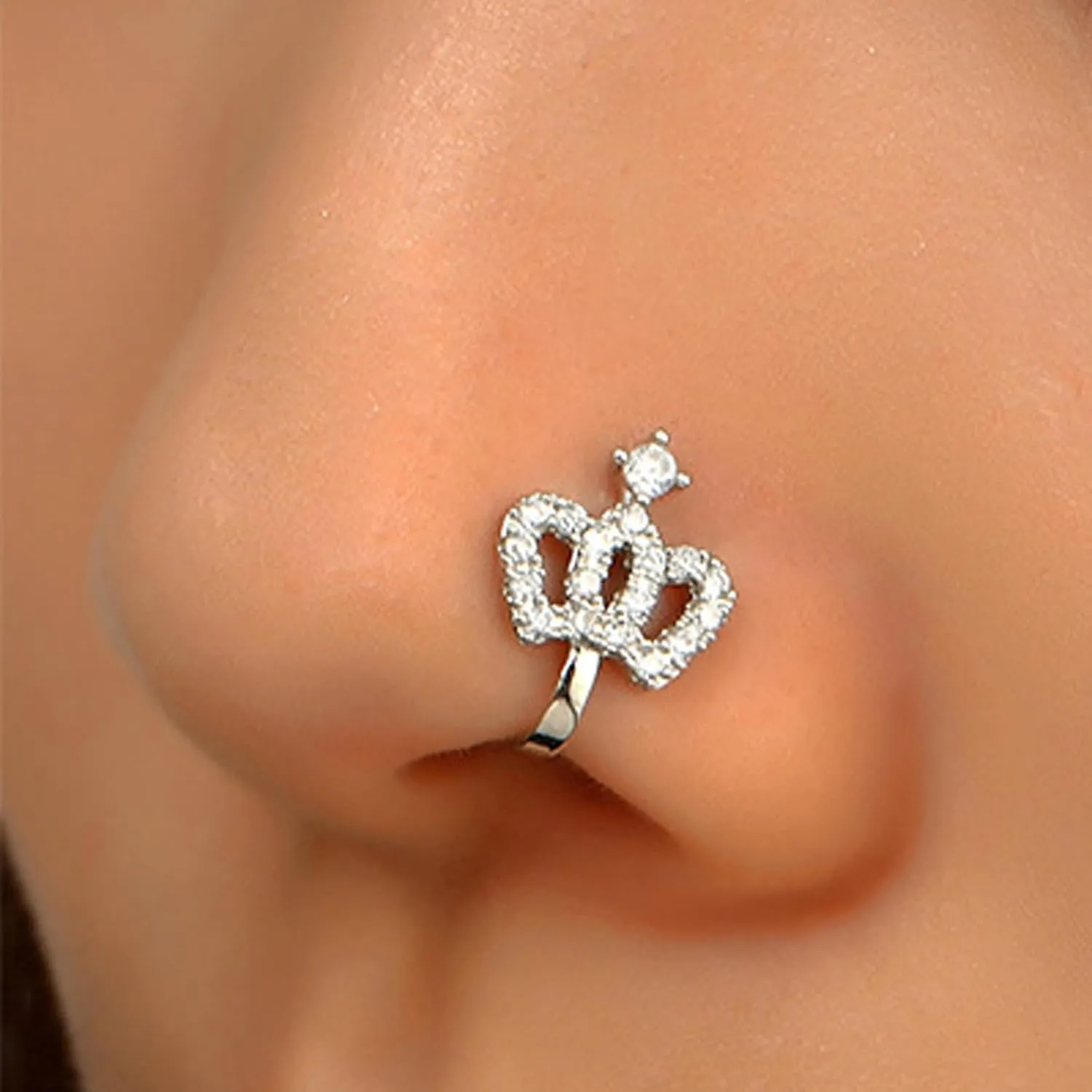 Vintage Crystal Crown Nose Cuff - Cz Copper African Rhinestone Crown Nose Jewelry for Women