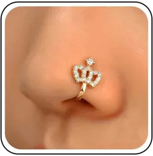 Vintage Crystal Crown Nose Cuff - Cz Copper African Rhinestone Crown Nose Jewelry for Women
