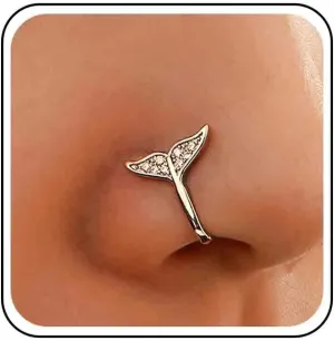 Vintage Crystal Fish Tail Nose Ring Rhinestone Mermaid Tail Nose Cuff Cz Copper African Nose Ring Fake Non Pierced Nose Ring Jewelry for Women