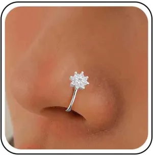 Vintage Crystal Flower Nose Ring - Rhinestone Cuff, CZ Copper African Fake Non-Pierced Jewelry for Women