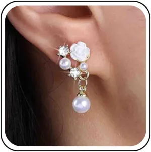 Vintage Crystal Flower Stud Earrings White Pearl Dangle Earrings Acrylic Flower Crystal Ear Climber Earrings Cz Pearl Clawer Earrings Jewelry for Women