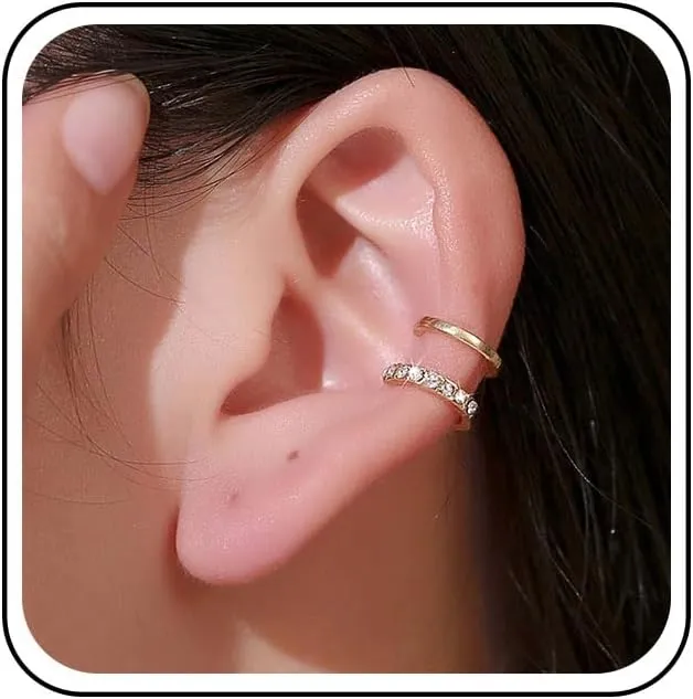 Vintage Crystal Hoop Ear Cuff Earrings Rhinestone Circle Earrings Gold Cz Double Line Ear Cuff Earrings Sparkly Crystal Cartilage Cuff Earrings for Women
