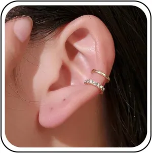 Vintage Crystal Hoop Ear Cuff Earrings Rhinestone Circle Earrings Gold Cz Double Line Ear Cuff Earrings Sparkly Crystal Cartilage Cuff Earrings for Women