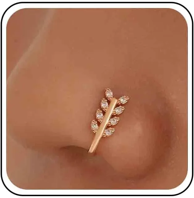 Vintage Crystal Leaf Nose Ring Rhinestone Nose Cuff Cz Crystal Leaf Copper African Nose Ring Fake Non Pierced Nose Ring Jewelry for Women