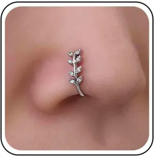 Vintage Crystal Leaf Nose Ring Rhinestone Nose Cuff Cz Crystal Leaf Copper African Nose Ring Fake Non Pierced Nose Ring Jewelry for Women
