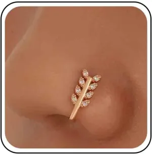 Vintage Crystal Leaf Nose Ring Rhinestone Nose Cuff Cz Crystal Leaf Copper African Nose Ring Fake Non Pierced Nose Ring Jewelry for Women
