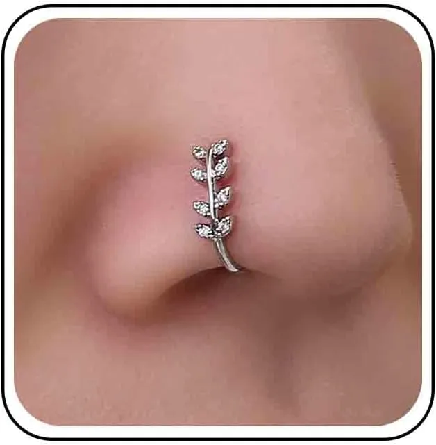 Vintage Crystal Leaf Nose Ring Rhinestone Nose Cuff Cz Crystal Leaf Copper African Nose Ring Fake Non Pierced Nose Ring Jewelry for Women