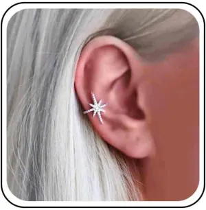 Vintage Crystal Northstar Ear Cuff Earrings Rhinestone Northstar Earrings Cz Star Ear Cuff Earrings Sparkly Star Cartilage Cuff Earrings Jewelry for Women
