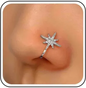 Vintage Crystal Northstar Nose Ring Rhinestone Star Nose Cuff Cz Copper African Nose Ring Fake Non Pierced Nose Ring Jewelry for Women