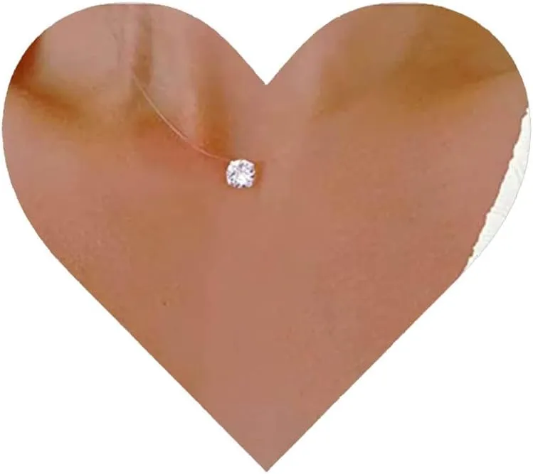 Vintage Crystal Solitaire Pendant Necklace Silver Tiny Rhinestone Cz Dot Necklace Transparent Chain Necklace Cubic Zirconia Choker Necklace Jewelry for Women