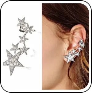 Vintage Crystal Star Ear Climber Earrings Silver Cz Star Crawler Cuff Earrings Rhinestone Cuff Wrap Earrings Minimalist Star Earrings Jewelry for Women