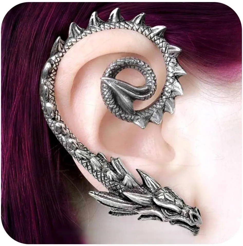 Vintage Dragon Ear Cuff Earrings Silver Exaggerated Dragon Cuff Wrap Earrings Punk Cuff Climber Crawler Earrings Gothic Clip on Earrings Jewelry for Women and Girls