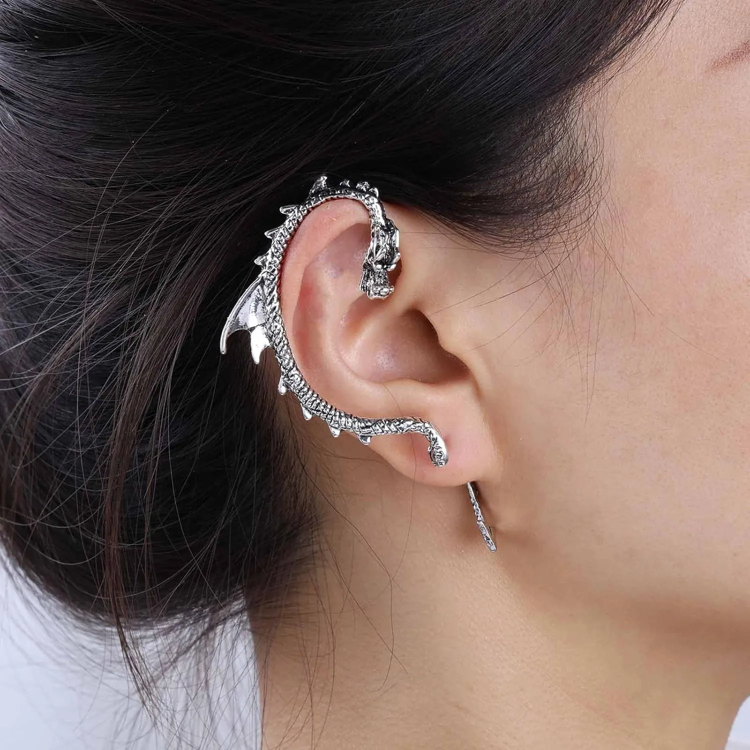 Vintage Dragon Ear Cuff Wrap Earrings Goth Dragon Ear Climber Earrings Punk Dragon Wrap Around Earrings Ancient Dragon Cartilage Ear Clip Earrings Jewelry for Women