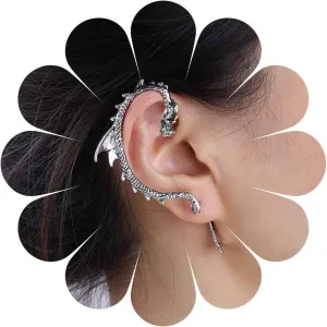 Vintage Dragon Ear Cuff Wrap Earrings Goth Dragon Ear Climber Earrings Punk Dragon Wrap Around Earrings Ancient Dragon Cartilage Ear Clip Earrings Jewelry for Women