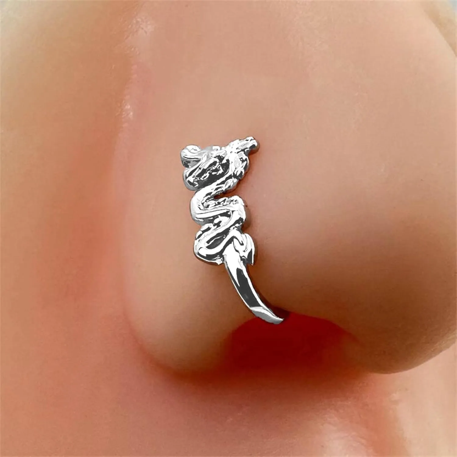 Vintage Dragon Nose Ring - Metal Cuff, Ancient Copper African Nose Ring, Fake Non-Pierced Jewelry for Women