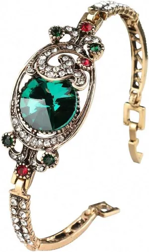 Vintage Green Bangles Turkish Colorful Antique Gold Color Crystal Bracelet for Women