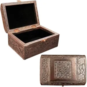 Vintage Jewelry Box Case | 9 Styles | Bronze or Silver Metallic Metal Plating with Floral Accent Designs | Perfect for Earrings Necklaces and Rings (Bronze Round Top (Large))