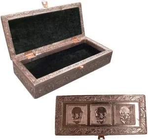 Vintage Jewelry Box Case | 9 Styles | Bronze or Silver Metallic Metal Plating with Floral Accent Designs | Perfect for Earrings Necklaces and Rings (Bronze Skull (Large))