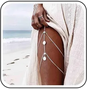 Vintage Layered Coin Disc Leg Chain Gold Coin Thigh Chain Retro Coin Thigh High Chain Summer Beach Body Chain Jewelry for Women (Gold)