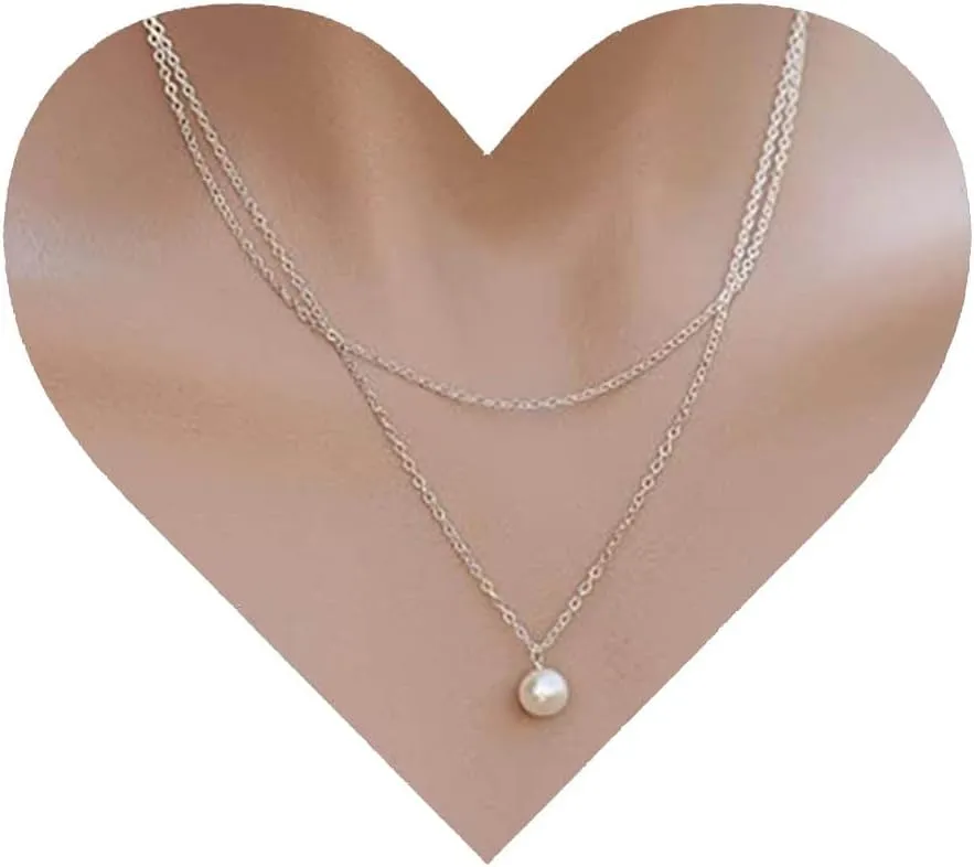 Vintage Layered Pearl Choker Necklace Single Pearl Pendant Necklace Floating Pearl Necklace Silver Faux Pearl Bead Necklace Jewelry for Women