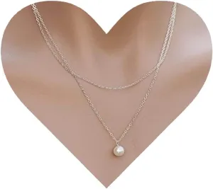Vintage Layered Pearl Choker Necklace Single Pearl Pendant Necklace Floating Pearl Necklace Silver Faux Pearl Bead Necklace Jewelry for Women