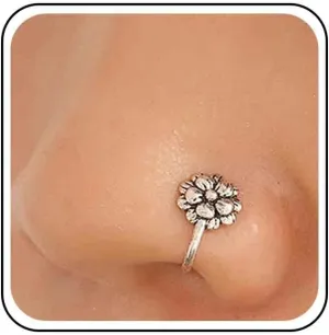Vintage Metal Flower Nose Ring and Cuff - Copper African Non-Pierced Fake Jewelry for Women
