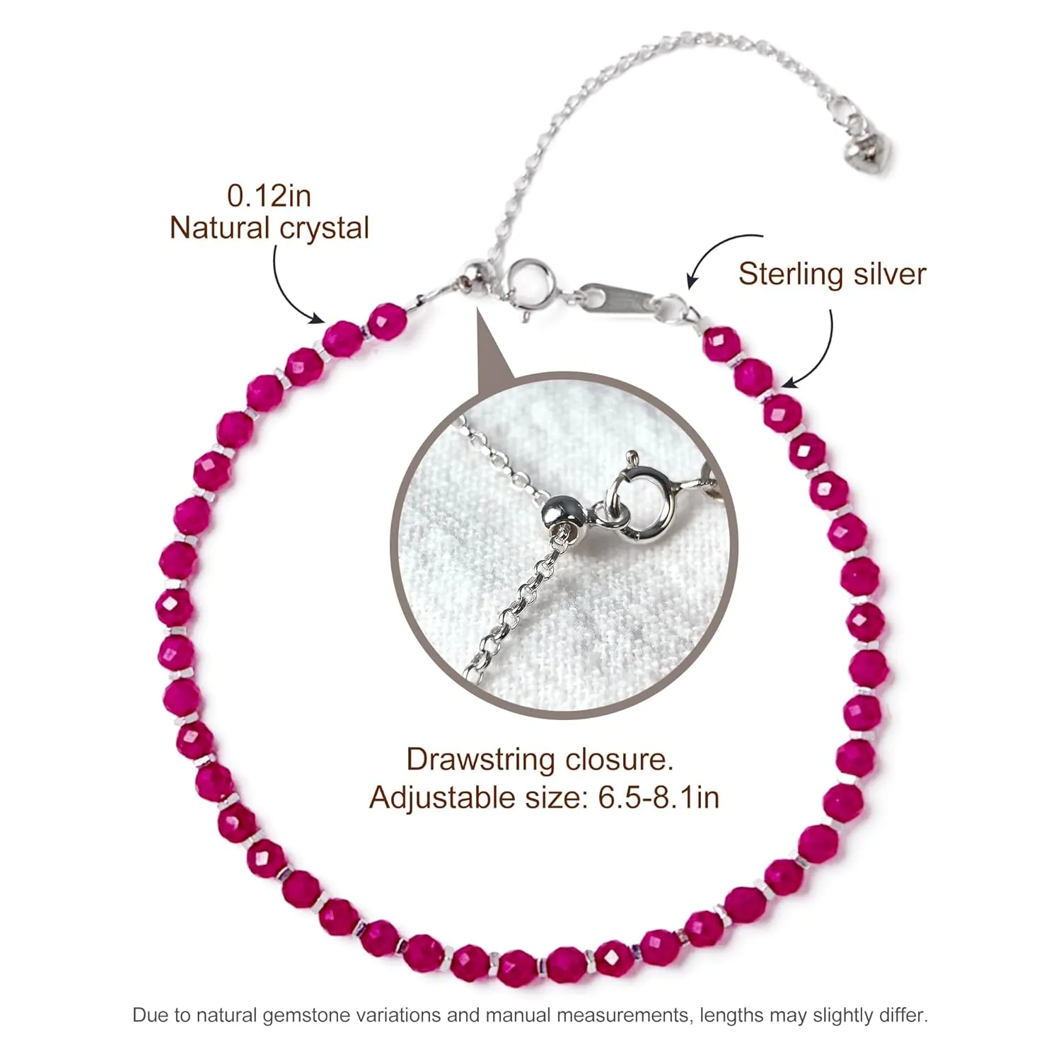 Vintage Real Natural Ruby Bracelet 0.12x0.12 Round Shape Gemstone 925 Sterling silver Overlay Handmade Cuff Crystal Jewelry