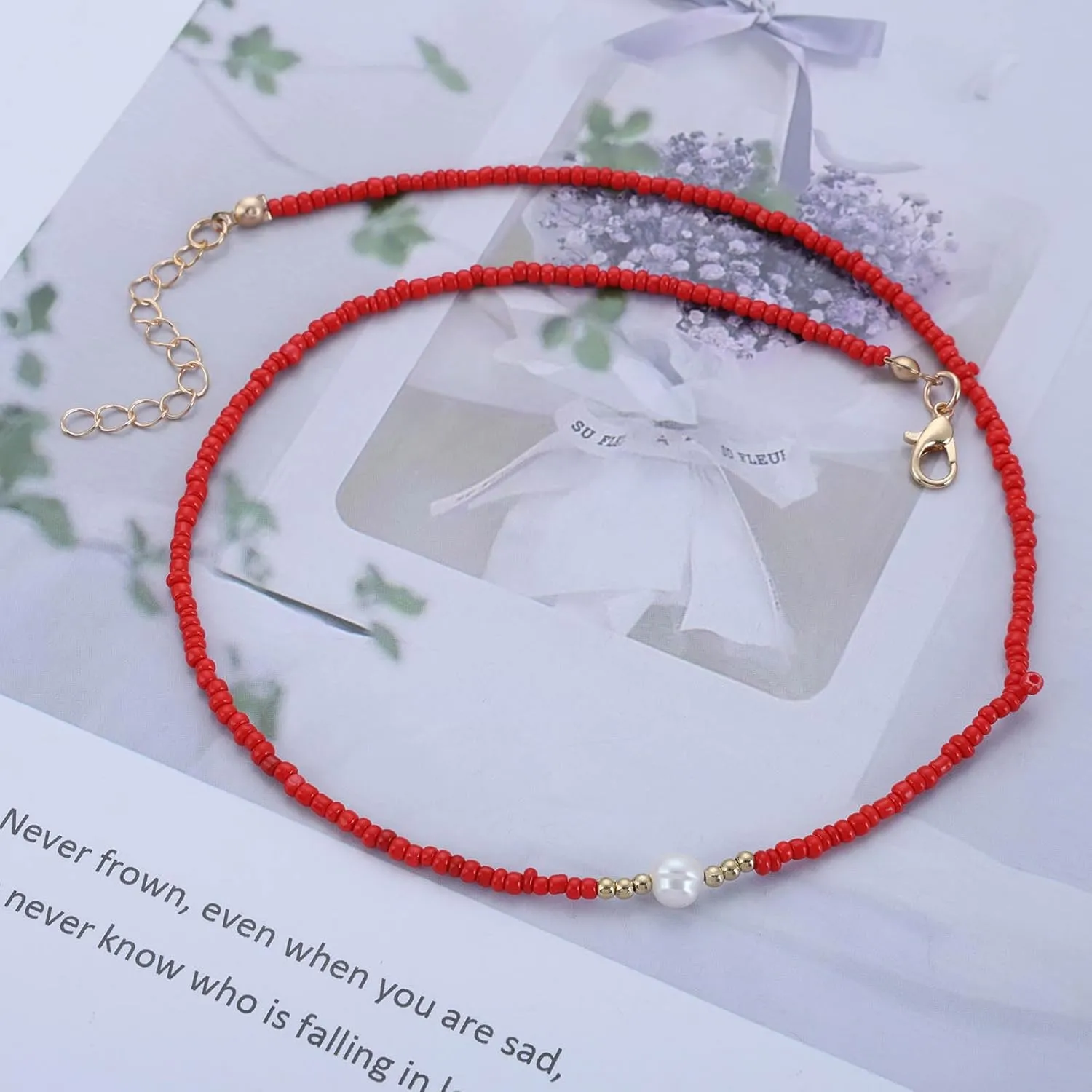 Vintage Seed Bead Choker Necklace Pearl Pendant Necklace Black Rice Bead Necklace Short Seed Bead Chain Necklace Boho Pearl Neckclace for Women