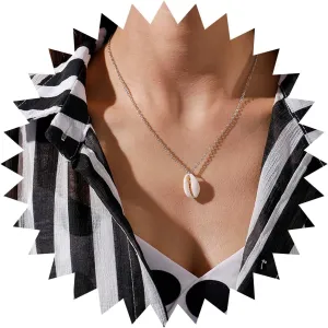 Vintage Shell Pendant Necklace Puka Shell Choker Necklace Sea Cowrie Necklace Gold Cowrie Shell Necklace Jewelry for Women (Gold)