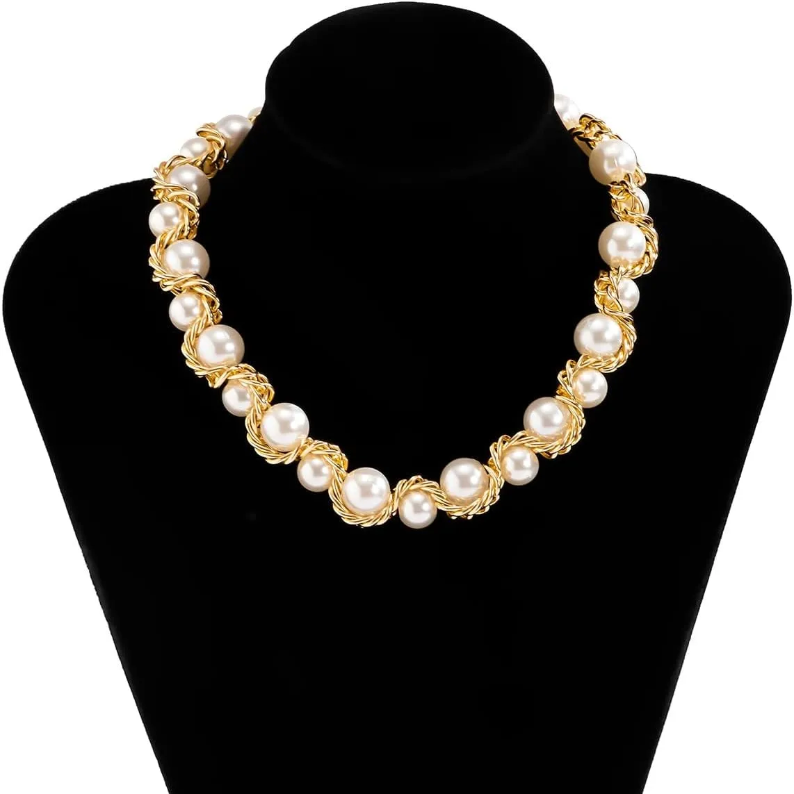 Vintage Single Layer Woven Imitation Pearls Chain Choker Necklaces for Women Charm Metal Twist Chain Necklace Jewelry 3A27T