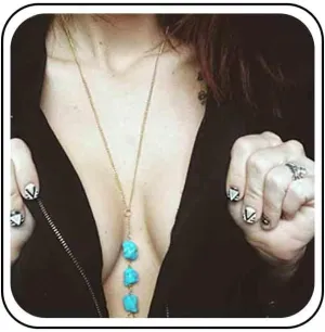 Vintage Turquoise Bikini Bra Chain Turquoise Chest Chain Gold Bra Necklace Turquoise Bikini Body Chain Party Bra Body Chain Jewelry for Women (Gold)