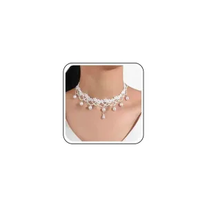 Vintage White Lace Choker Necklace White Teardrop Crystal Choker Necklace Gothic Hollow Lace Necklaces 90s Victorian Tattoo Necklace for Women