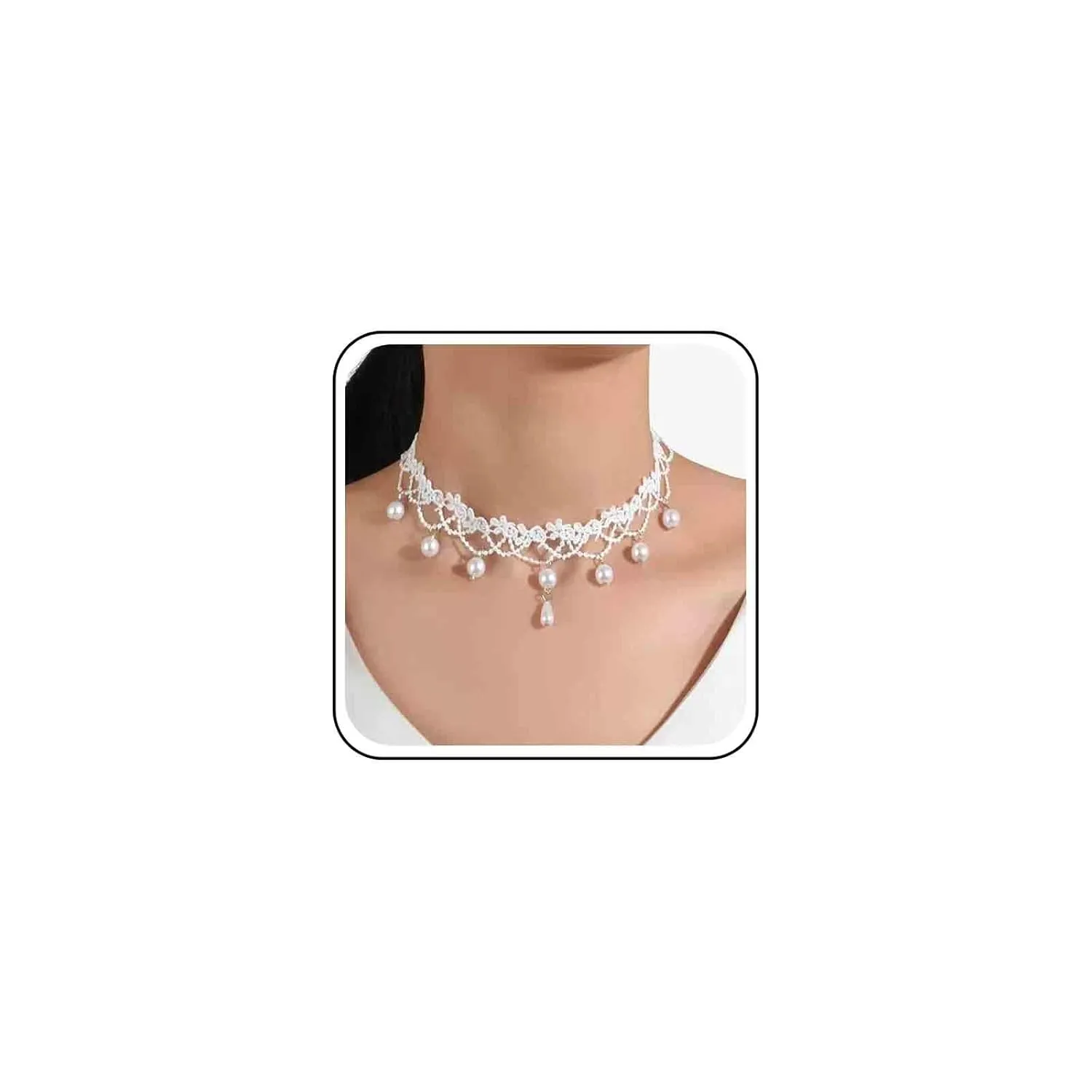 Vintage White Lace Choker Necklace White Teardrop Crystal Choker Necklace Gothic Hollow Lace Necklaces 90s Victorian Tattoo Necklace for Women