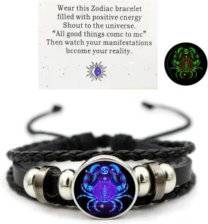 Vintage Zodiac Constellation Bracelets Zodiac Guardian Bracelet Black Leather Bracelet Adjustable Handmade Woven Bracelet Birthday Jewelry for Women