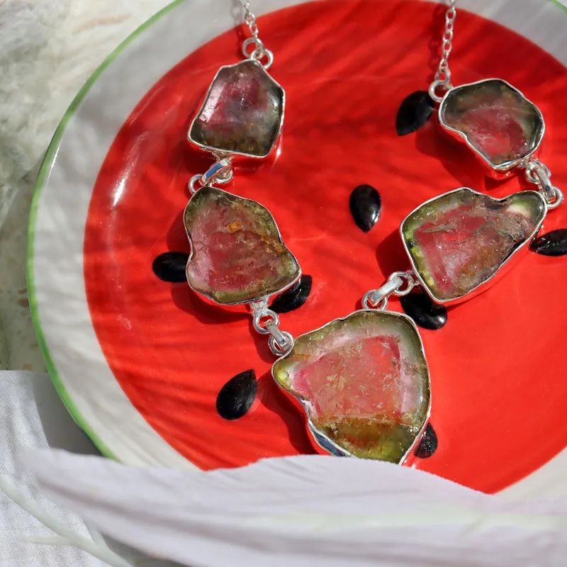 Watermelon Tourmaline Gemstone Necklace