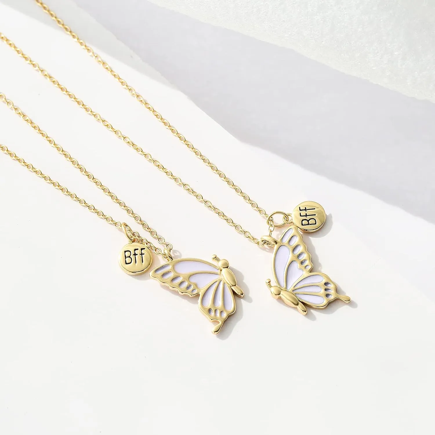 WEDDINEN Cute Butterfly BFF Necklaces for 2, Enamel Butterfly Friendship Necklace for Teen Girls Women Best Friend Birthday Gift