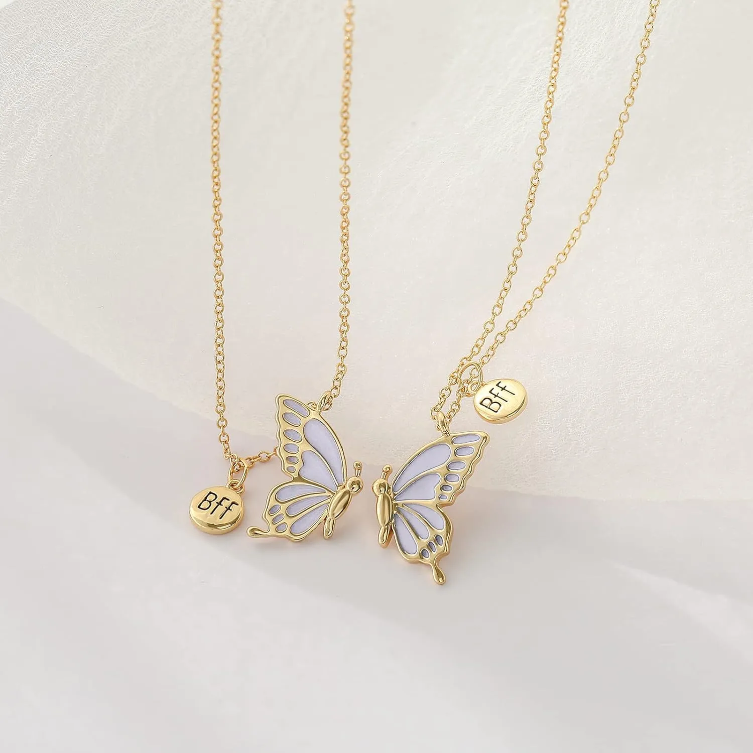 WEDDINEN Cute Butterfly BFF Necklaces for 2, Enamel Butterfly Friendship Necklace for Teen Girls Women Best Friend Birthday Gift