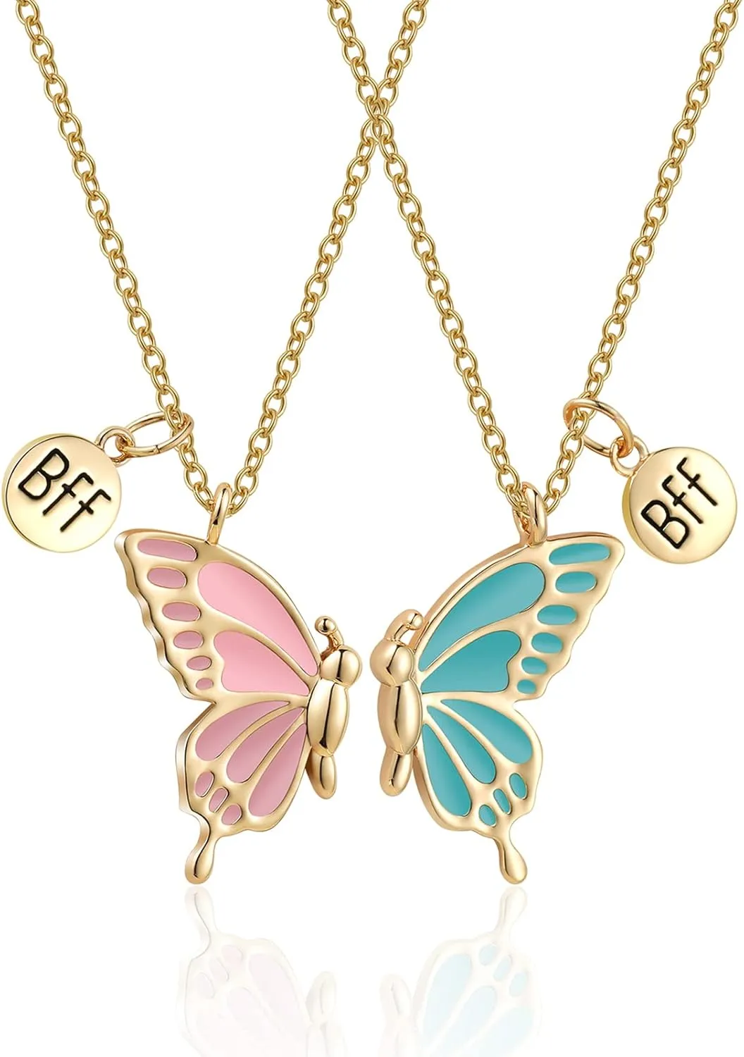 WEDDINEN Cute Butterfly BFF Necklaces for 2, Enamel Butterfly Friendship Necklace for Teen Girls Women Best Friend Birthday Gift