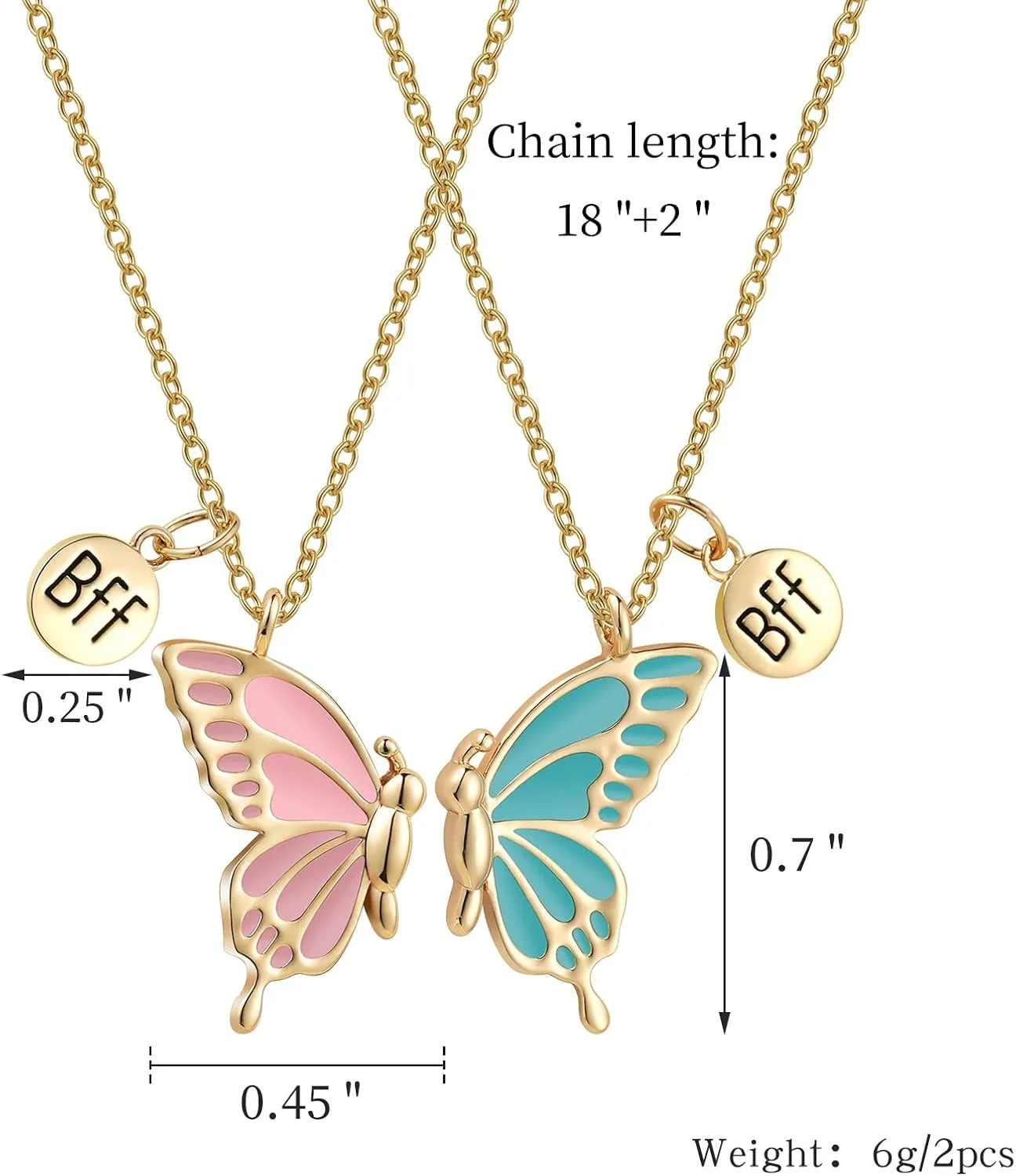 WEDDINEN Cute Butterfly BFF Necklaces for 2, Enamel Butterfly Friendship Necklace for Teen Girls Women Best Friend Birthday Gift