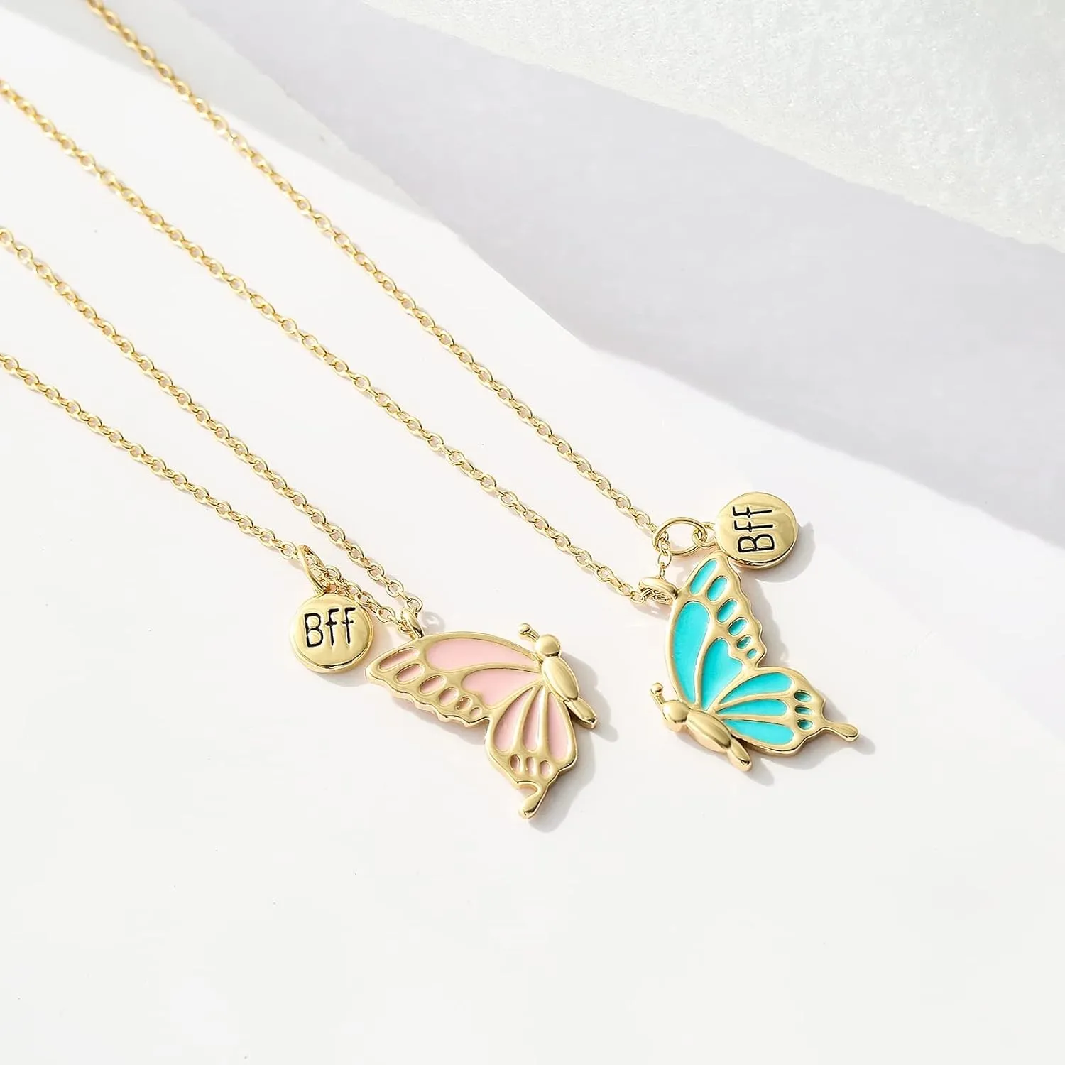 WEDDINEN Cute Butterfly BFF Necklaces for 2, Enamel Butterfly Friendship Necklace for Teen Girls Women Best Friend Birthday Gift