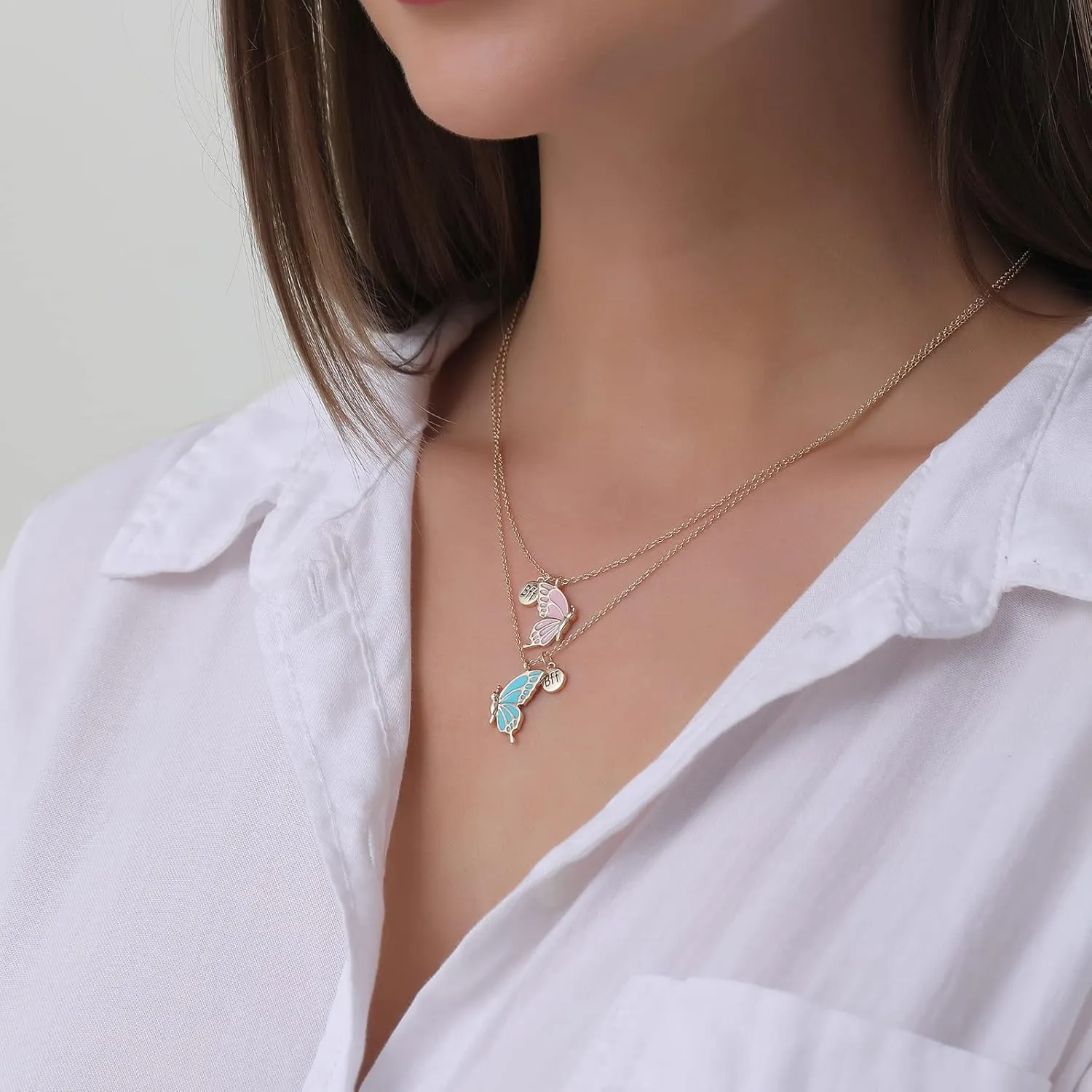 WEDDINEN Cute Butterfly BFF Necklaces for 2, Enamel Butterfly Friendship Necklace for Teen Girls Women Best Friend Birthday Gift