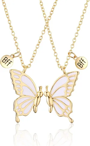 WEDDINEN Cute Butterfly BFF Necklaces for 2, Enamel Butterfly Friendship Necklace for Teen Girls Women Best Friend Birthday Gift