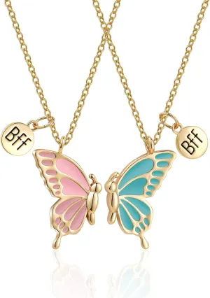 WEDDINEN Cute Butterfly BFF Necklaces for 2, Enamel Butterfly Friendship Necklace for Teen Girls Women Best Friend Birthday Gift