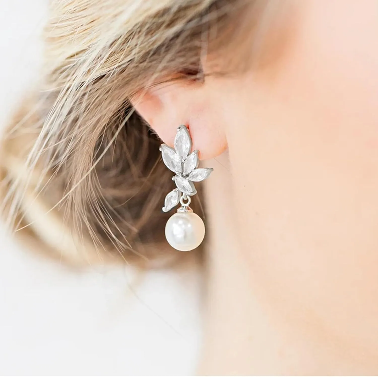 Wedding Earrings for Brides Pearl Bridal Earrings with Cubic Zirconia Crystal Pearl Drop Earrings for Brides Bridesmaids Prom Party Jewelry Gifts