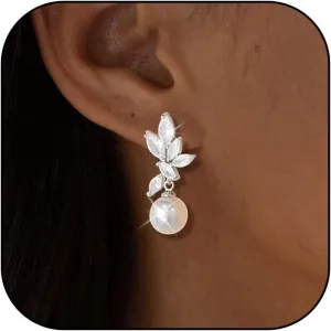 Wedding Earrings for Brides Pearl Bridal Earrings with Cubic Zirconia Crystal Pearl Drop Earrings for Brides Bridesmaids Prom Party Jewelry Gifts