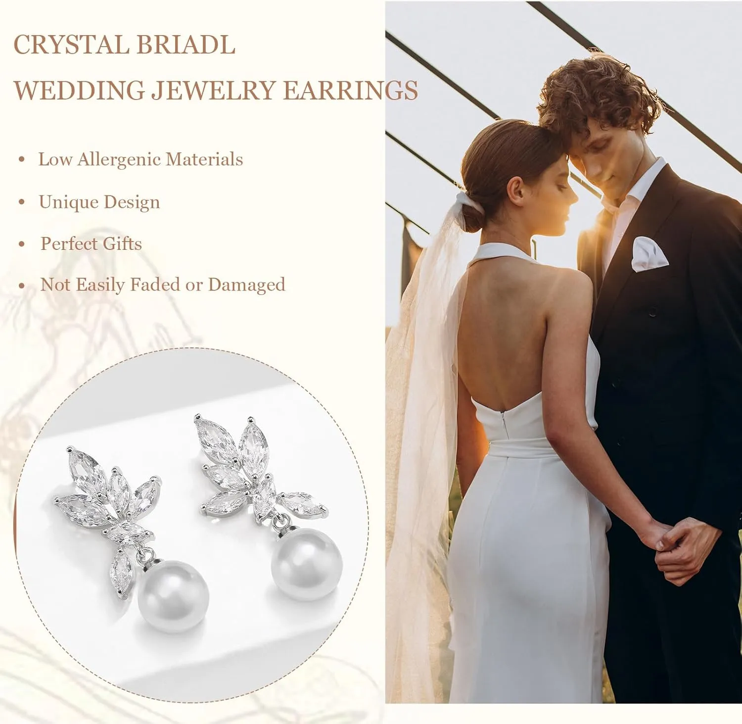 Wedding Earrings for Brides Pearl Bridal Earrings with Cubic Zirconia Crystal Pearl Drop Earrings for Brides Bridesmaids Prom Party Jewelry Gifts